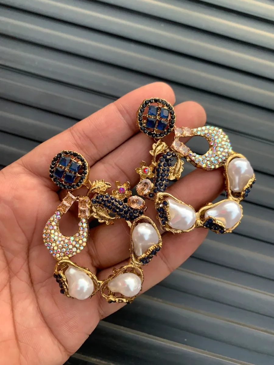 Buy Handcrafted Turkish Statement Earrings | Gold Plated Baroque